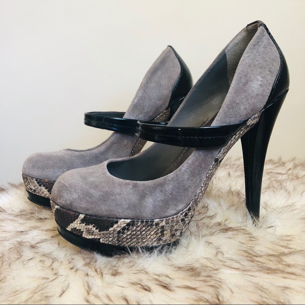 JessicaSimpson Cheetah pumps, grey suede snakeskin